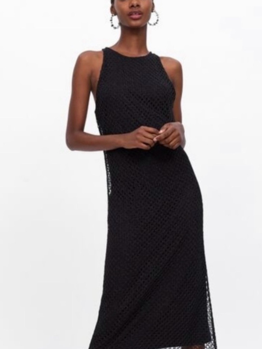Zara Black EdgyTankCrochet Net Maxi Dress - Picture 8 of 9